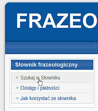 Menu szukania w słowniku